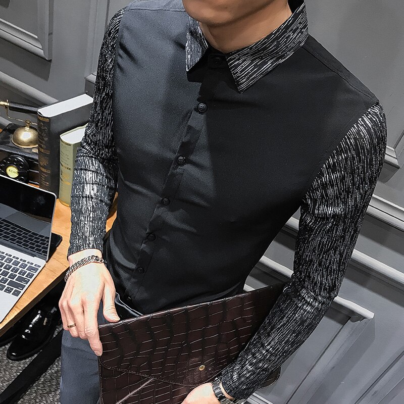 frühjahr Neue Shirt kleid alle spiel männer hemd langarm Patchwork solide herren Hemden lässig schlank passen prom Rauchen