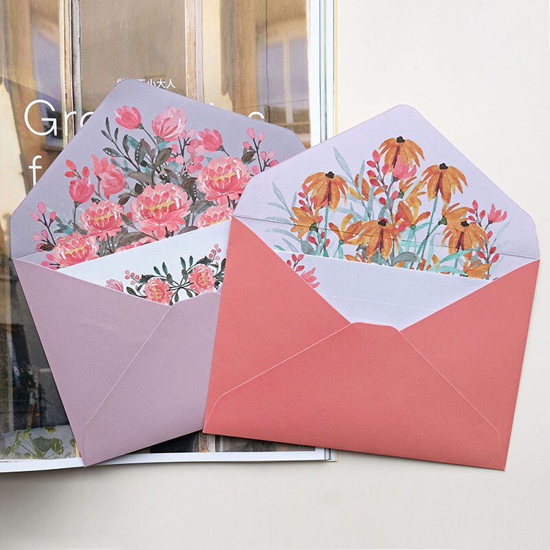 Sobres con patrón de flores con papel de carta A5, conjunto de papelería, sobre de invitación para vacaciones y Día de San Valentín, suministros escolares y de oficina