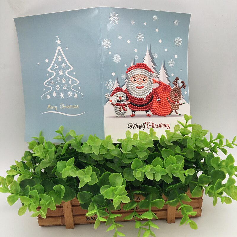 1Pcs Cartoon Paper Greeting Postcards Craft 5D DIY Diamond Painting Kids Festival Greet Cards Mini Santa Claus Merry Christmas: 5