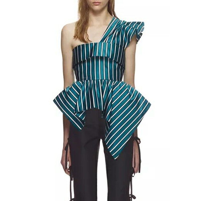 Vgh Lente Onregelmatige Korte Vrouwen Blouse Mouwloze Skew Kraag Vlinder Zoom Terug Rits Vrouwelijke Overhemd: S