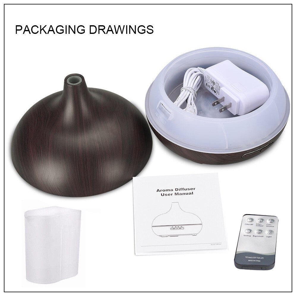 550ML Aroma Diffusor Ultraschall-luftbefeuchter Holzmaserung 7 Farbe Nacht Licht Fernbedienung Elektrische Ätherisches Öl Aromatherapie Diffusor