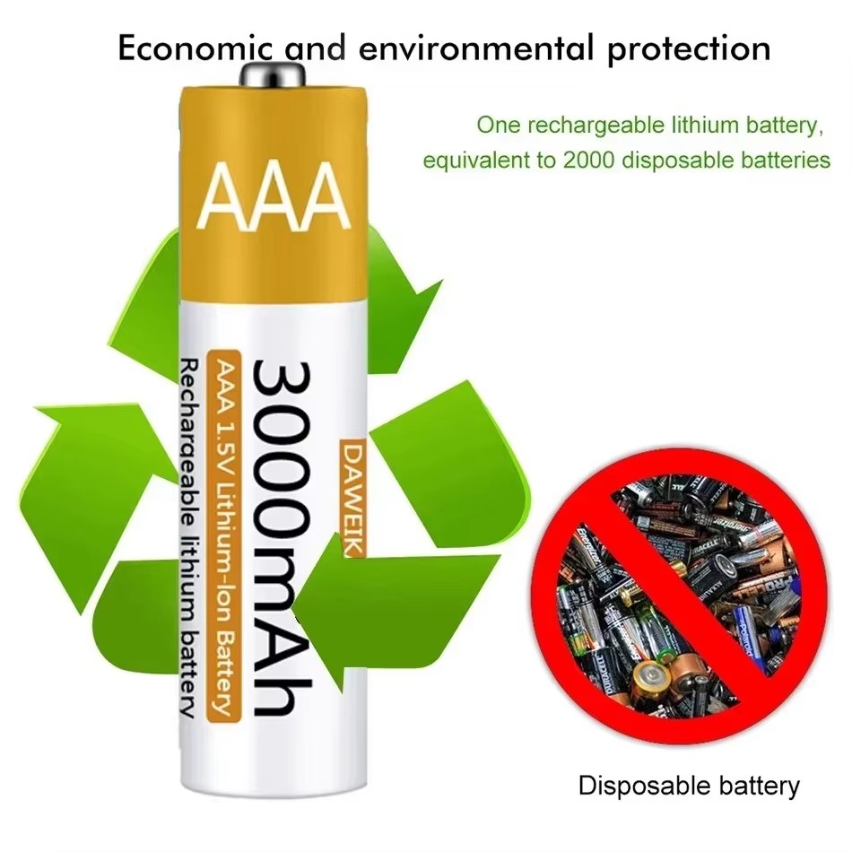 1.5v stk. aa/aaa genopladelige lithium-batterier. -100%  stk. originale polymer-li-ion-batterier med usb-oplader. hurtigopladning, lang levetid til legetøj/genbrug.