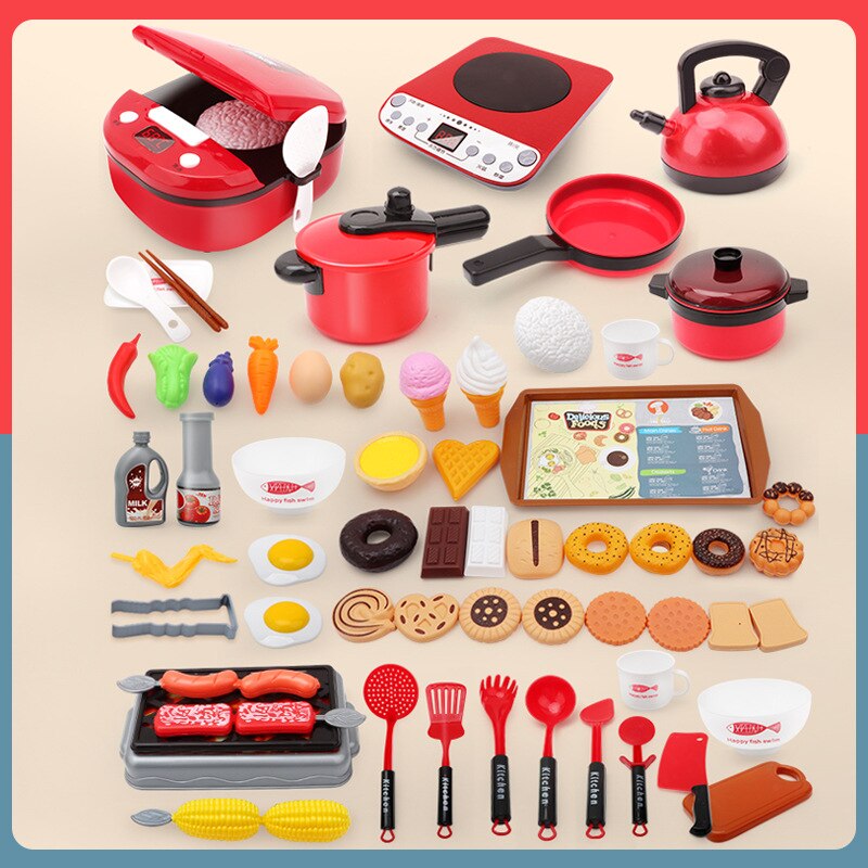 Children Play House Kitchen Toys Simulation Kitchenware Early Education Learning Kit Girl Cooking Rice Cooker Toy Kid's Kitchen: 52 22