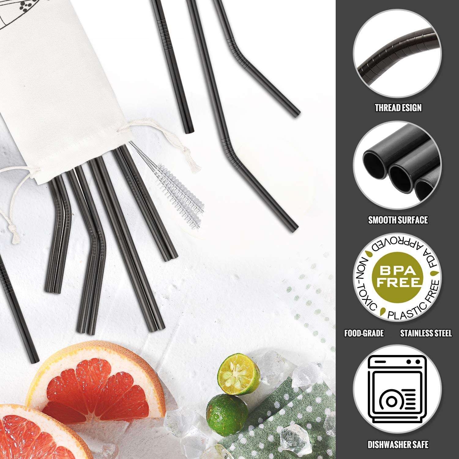 12- pakke genanvendeligt rustfrit stål sugerør metal sugerør til mate 30oz og 20oz tåler opvaskemaskine , 2 børster inkluderet multi