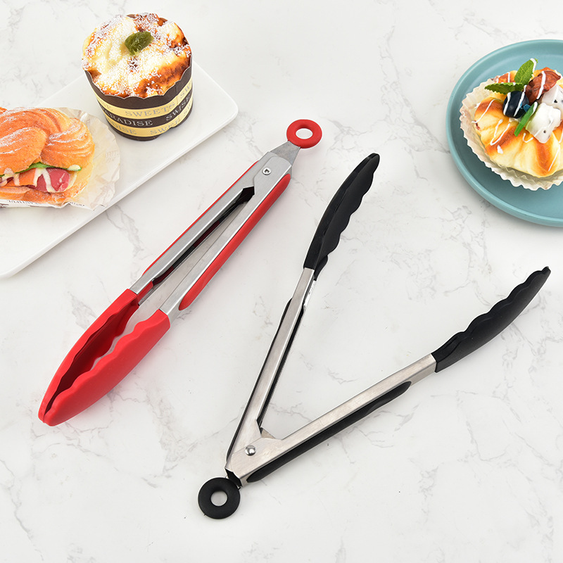 Silicone Food Tong Stainless Steel Kitchen Tongs Silicone Non-slip Cooking Clip Clamp BBQ Salad Tools Grill Kitchen Accessories