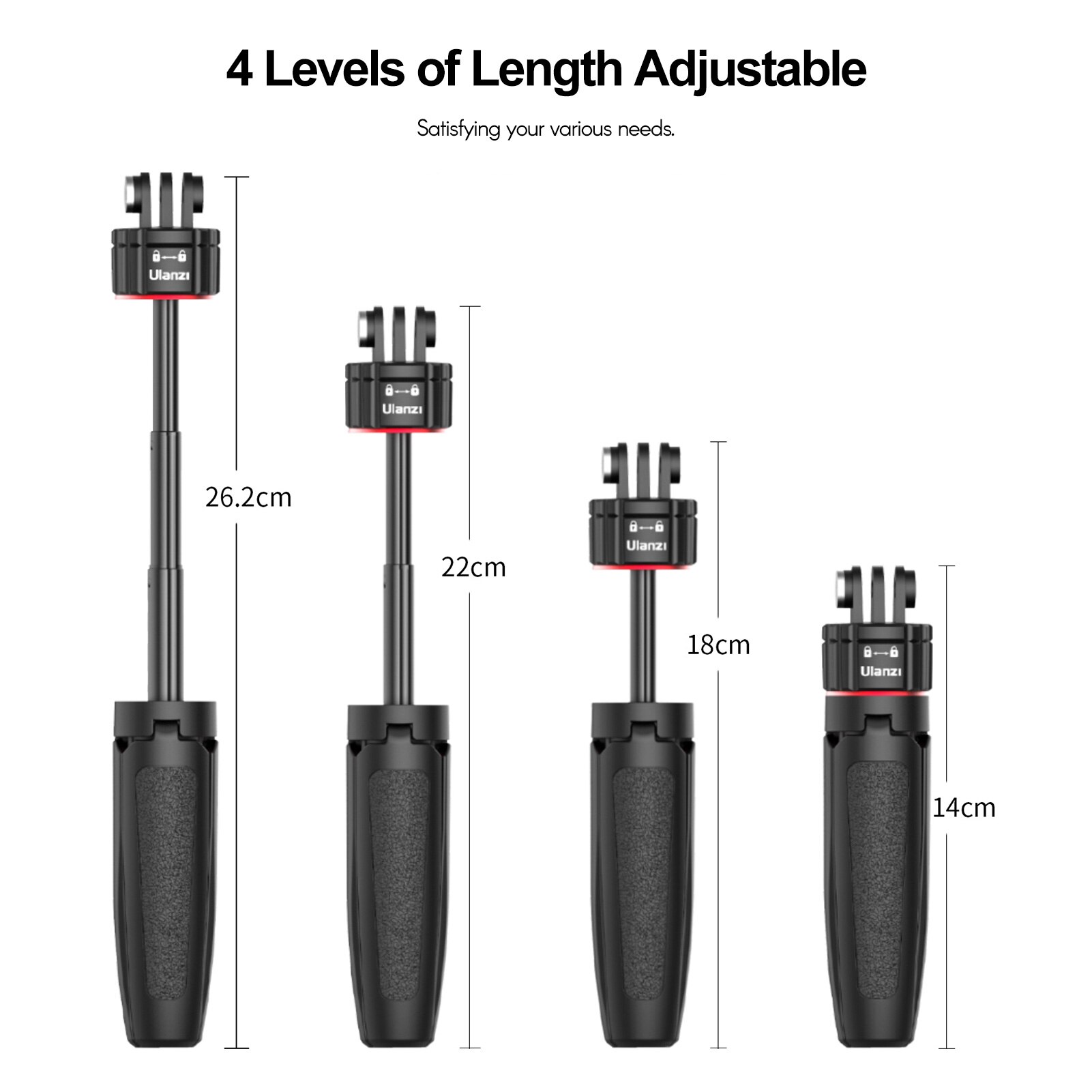 ULANZI MT-31 Mini Tripod 3 Sections Extendable Selfie Stick Handle with Magnetic Absorption Base Screw for Action Cameras Vlog