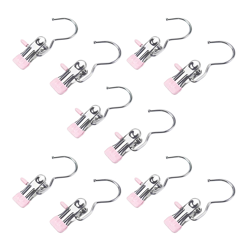 Pinzas para ropa de acero inoxidable, 10 Uds., pinzas para ropa, gancho, Clip para colgar ropa portátil, colgador organizador de ropa para armario: Gris claro