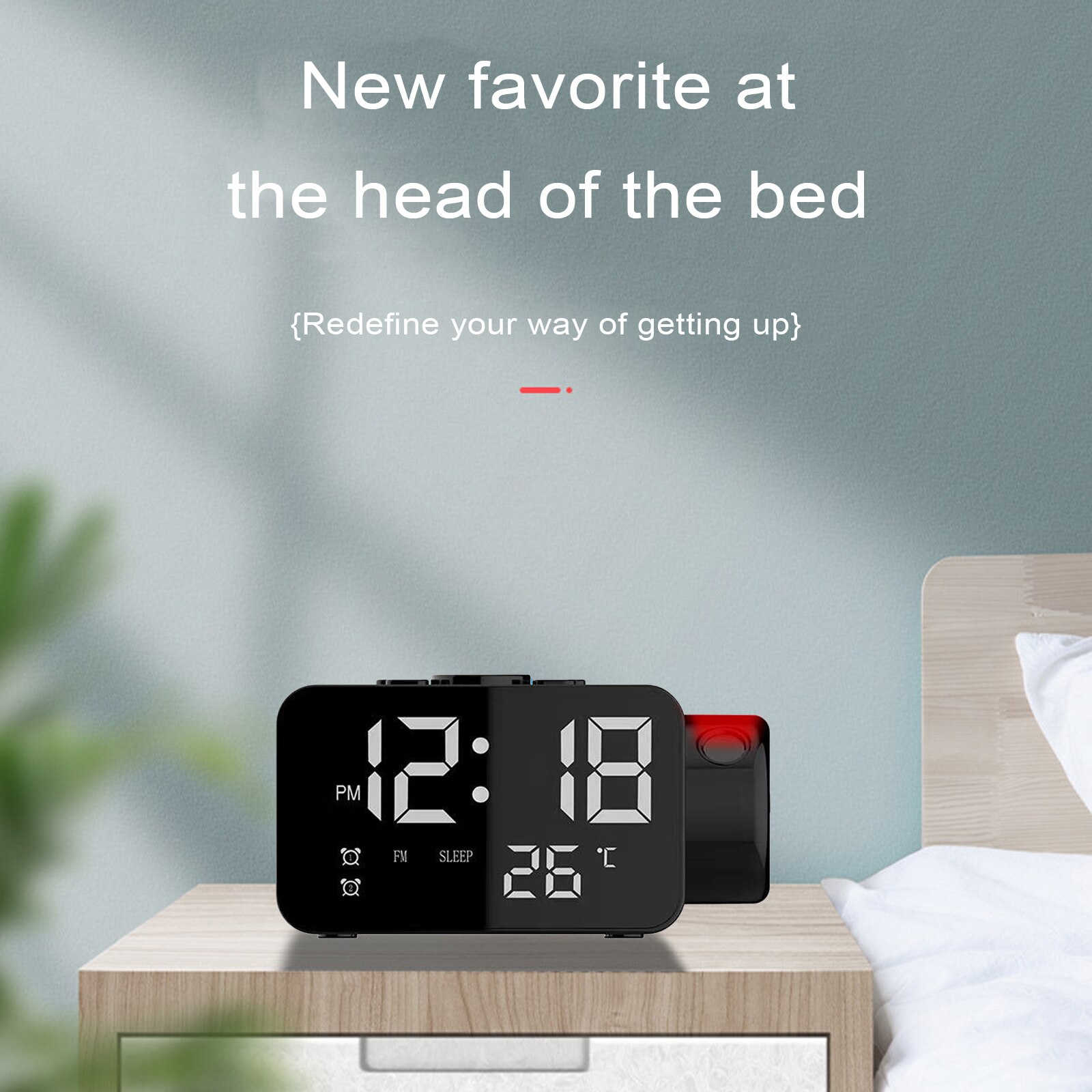 Smart Projection Alarm Clock with LED Inclined Screen FM Radio Solid Color Temperature Display USB Charging Clock