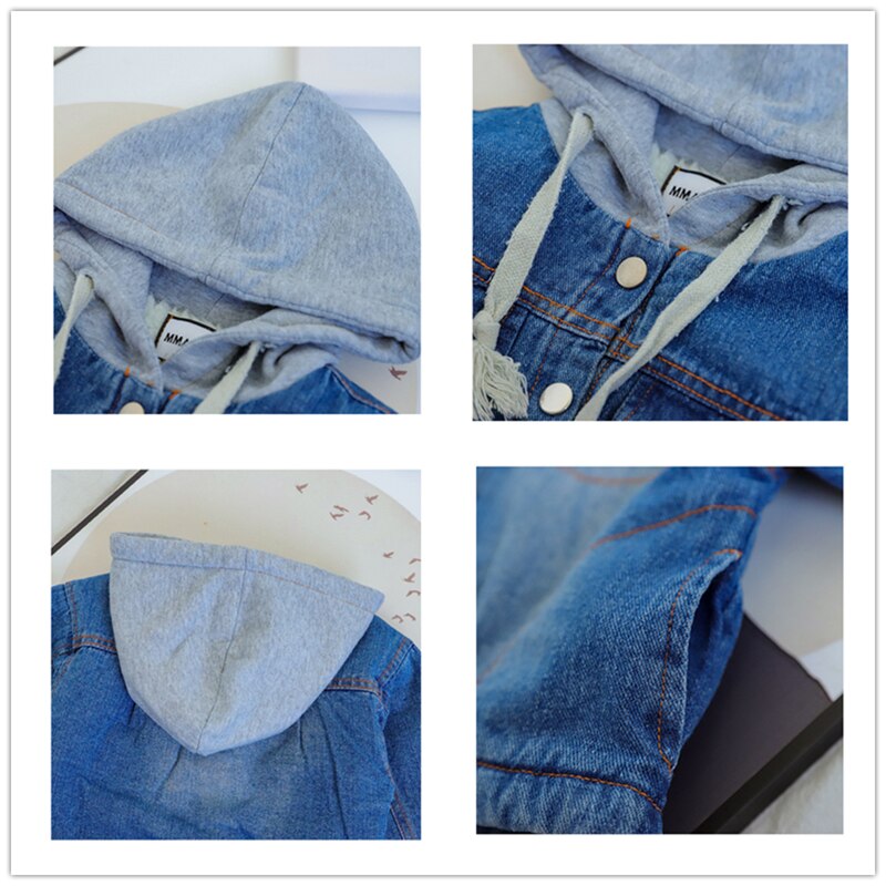 SFC-254 Kinderen Baby Jongens En Kinderen Winter Bovenkleding Donkerblauw Pluche Jean Bleack Capuchon Jas