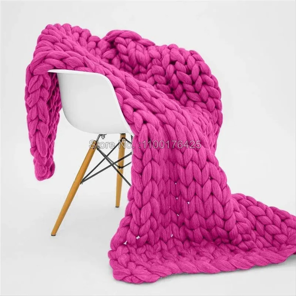 Gråt blødt strikket tæppe vinter tykt sofaplaid stort garnforgarnstæppe tykt håndlavet tykt tæppe nordisk boligindretning: 100 x 150cm / Violet/紫罗兰