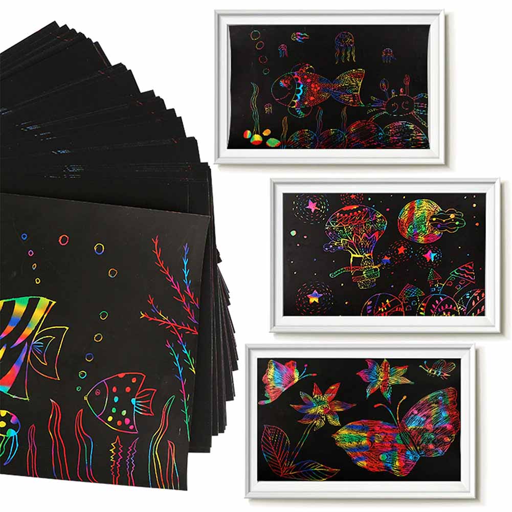 Scratch Art For Kids 50 Sheets Rainbow Scratch Paper Arts And Crafts For Kids Black Magic Scratch Art Notes Paper Boards
