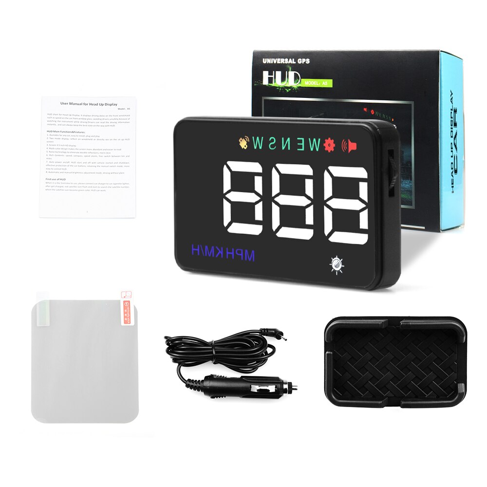 Velocímetro Universal de HUD GPS para coche, pantalla A5 Digital con pantalla de cabeza hacia arriba, alerta de exceso de velocidad, parabrisas, Projetor de navegación automática