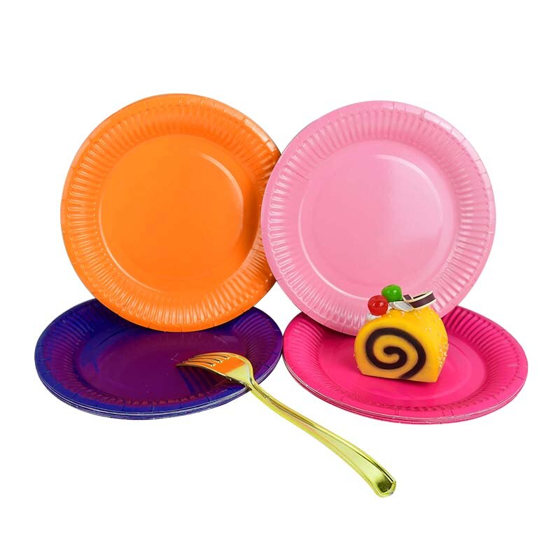 Vajilla desechable de colores, plato de papel para suministros de feliz cumpleaños de boda, bandeja para pastel de Baby Shower, plato desechable, 10 Uds.
