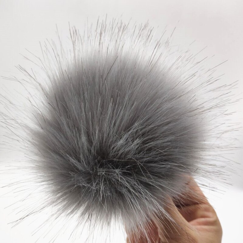 Boule en fausse fourrure colorée pour bonnets 12cm, pompon en fourrure artificielle pour bonnet, sac pour chaussures avec bouton-pression: gray