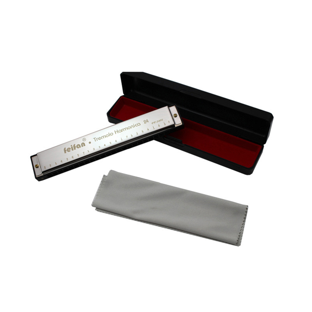 Harmonica 24 Holes Metal Key Of C Blues Mouth Organ Beginner Musical Instrument Harp Harmonium Blues Clues: Silver