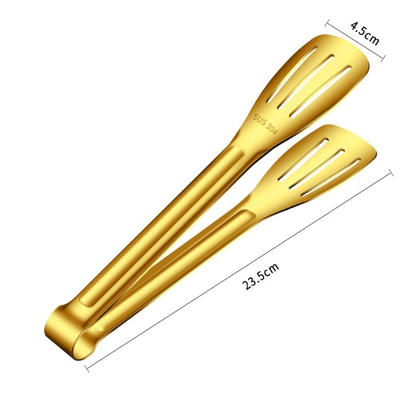 Anti-Scald Food Tongs Steak Bread Serving Clip Stainless Steel Buffet Heater Clamp Barbecue Cooking Tools Kitchen Accessories: 23.5cm Gold