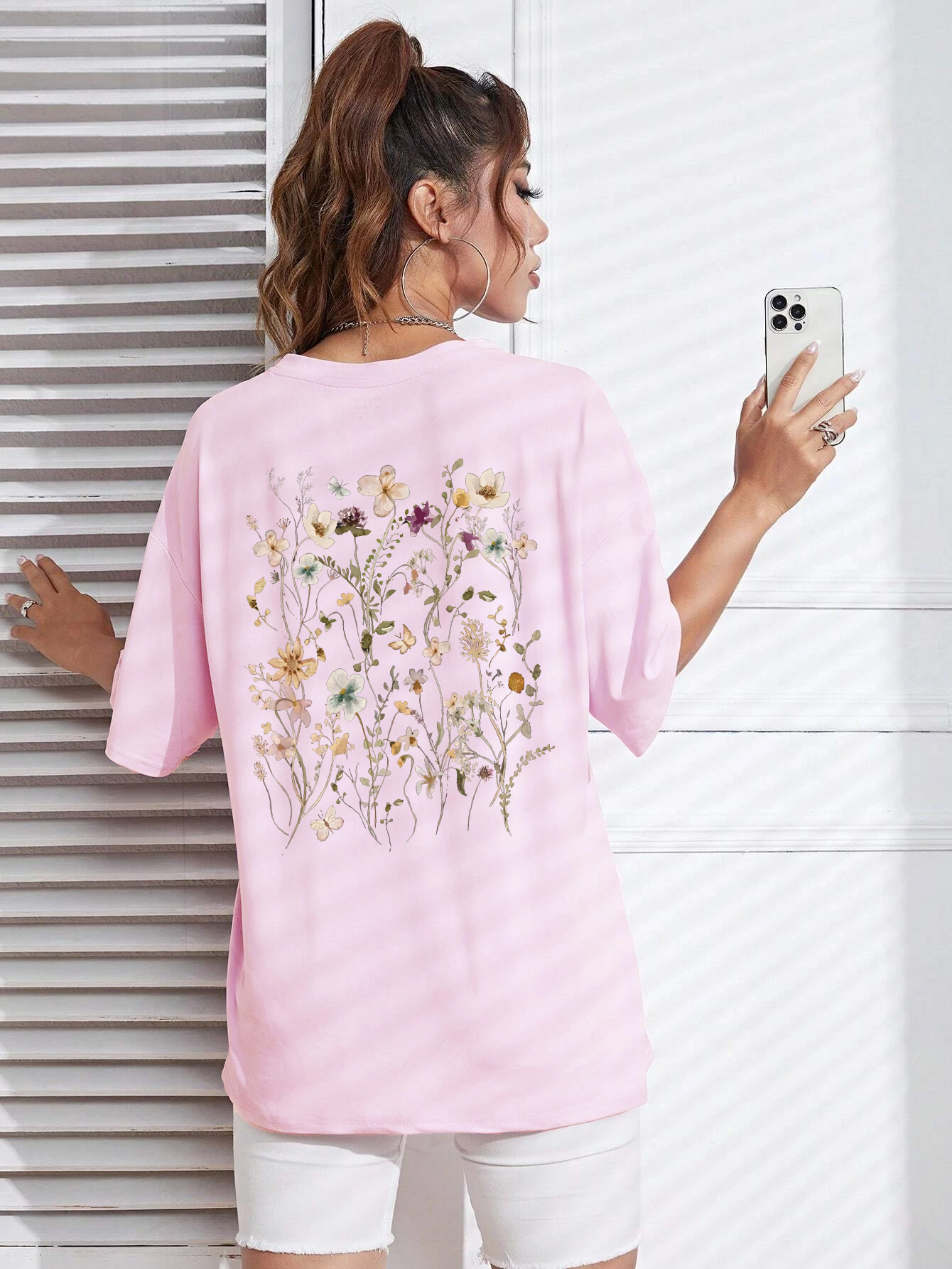 Lindas clusters de flores estampadas de algodão camisetas femininas casuais respiráveis macias manga curta tops soltos e confortáveis roupas de rua