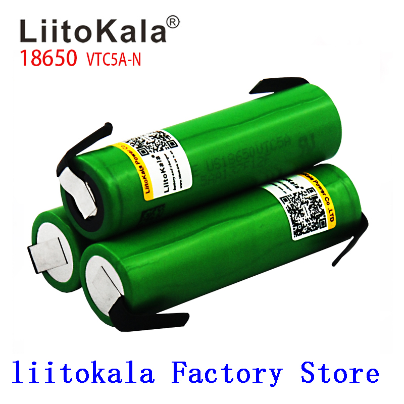 Liitokala Max 40A Pulse 60A Original 3.6V battery 18650 rechargeable VTC5A 2600mAh High Drain 40A Battery +DIY Nick