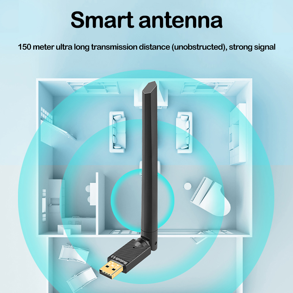 USB Bluetooth 6.0 Adapter Wireless Audio Receiver Transmitter for PC Mouse Keyboard Headphone Speaker Win 8.1/10/11 Driver Free