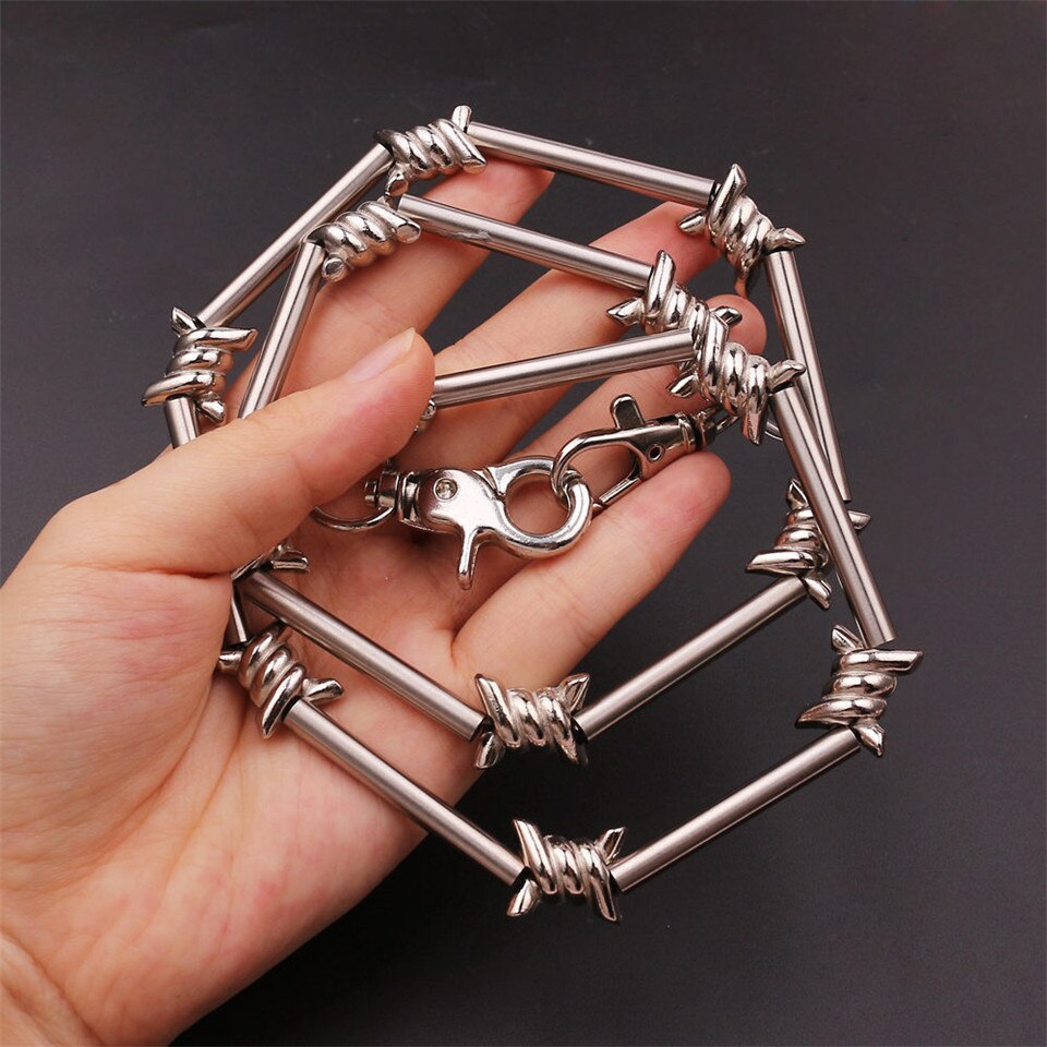 Collar de alambre de púas estilo Hip Hop para mujer, pulsera con cadenas para pantalón, joyería Harajuku Punk gótica, Gargantilla Unisex