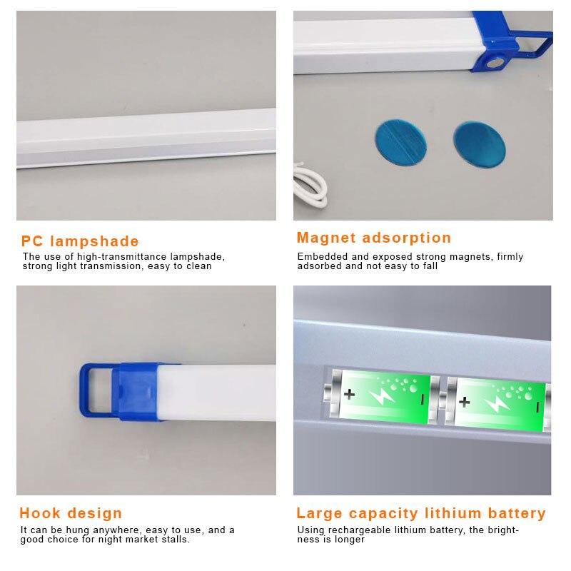 Led Oplaadbare Licht Buis Avondmarkt Vloerlamp Mobiele Noodverlichting Huishouden Stroomuitval Noodsituatielamp