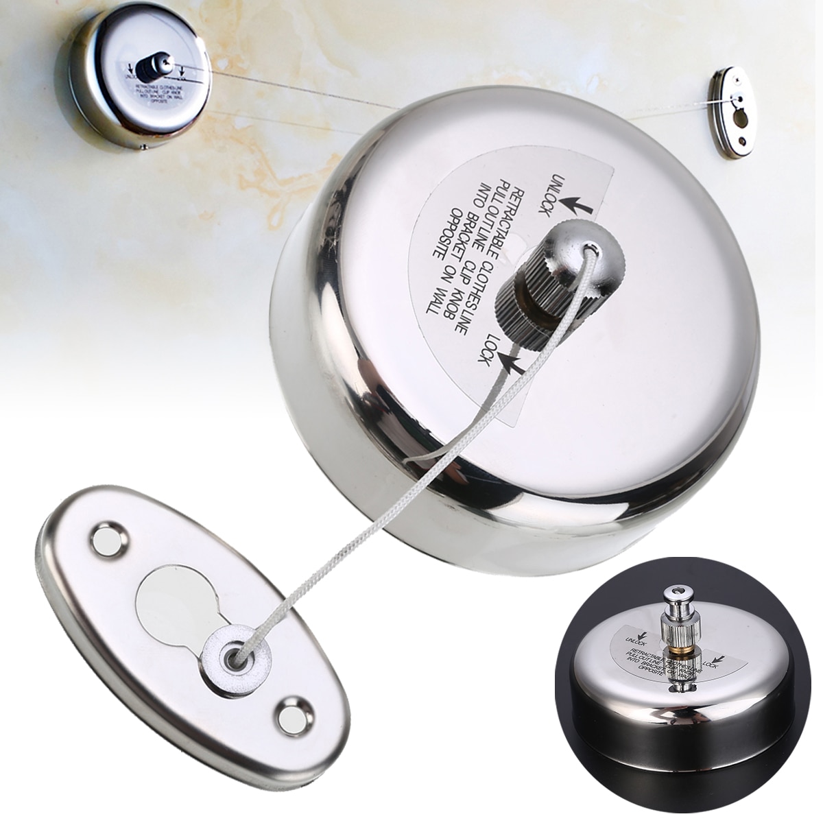 1Pcs 2.5m Clothesline Rope Stainless Steel Retractable Square Round Clothesline outdoor Clothes Dryer Laundry Products