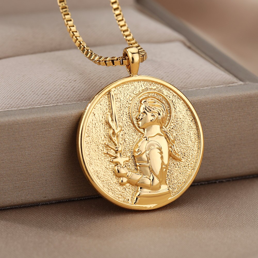 Collane con ciondolo devanna d'arco per donna catena in oro in acciaio inossidabile rotonda antica dea greca simbolo collana gioielli regali