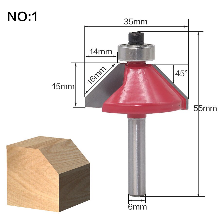 1 pc 6mm Shank 45 Graden Afschuining Frezen Rand Vormen Router Bit Met Kogellager Tungsten Twee Fluit frezen Voor Hout
