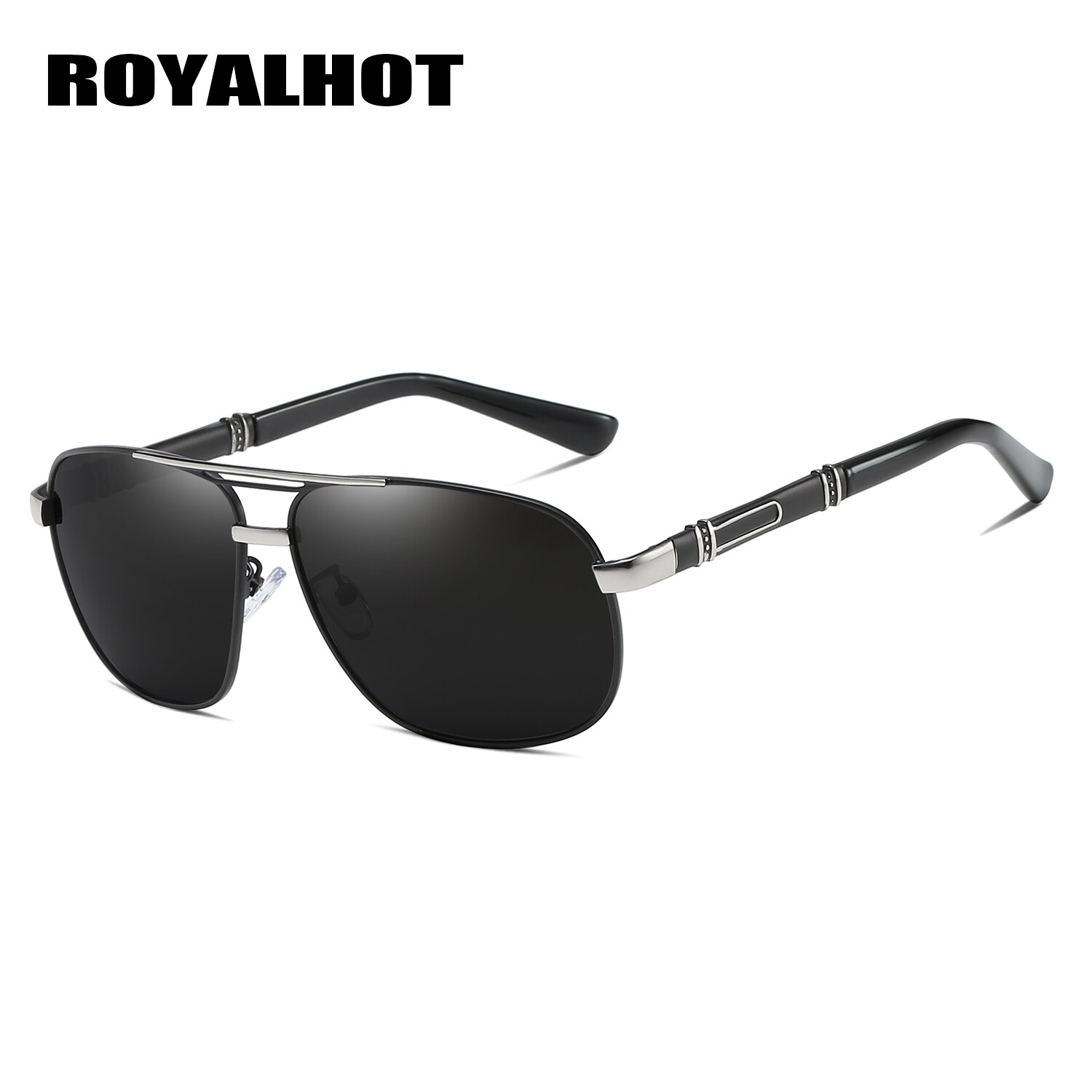 RoyalHot Mannen Vrouwen Gepolariseerde 2 Balken Zonnebril Aloly Frame Zonnebril Rijden Bril Shades Óculos masculino Mannelijke 90082: Silver Grey