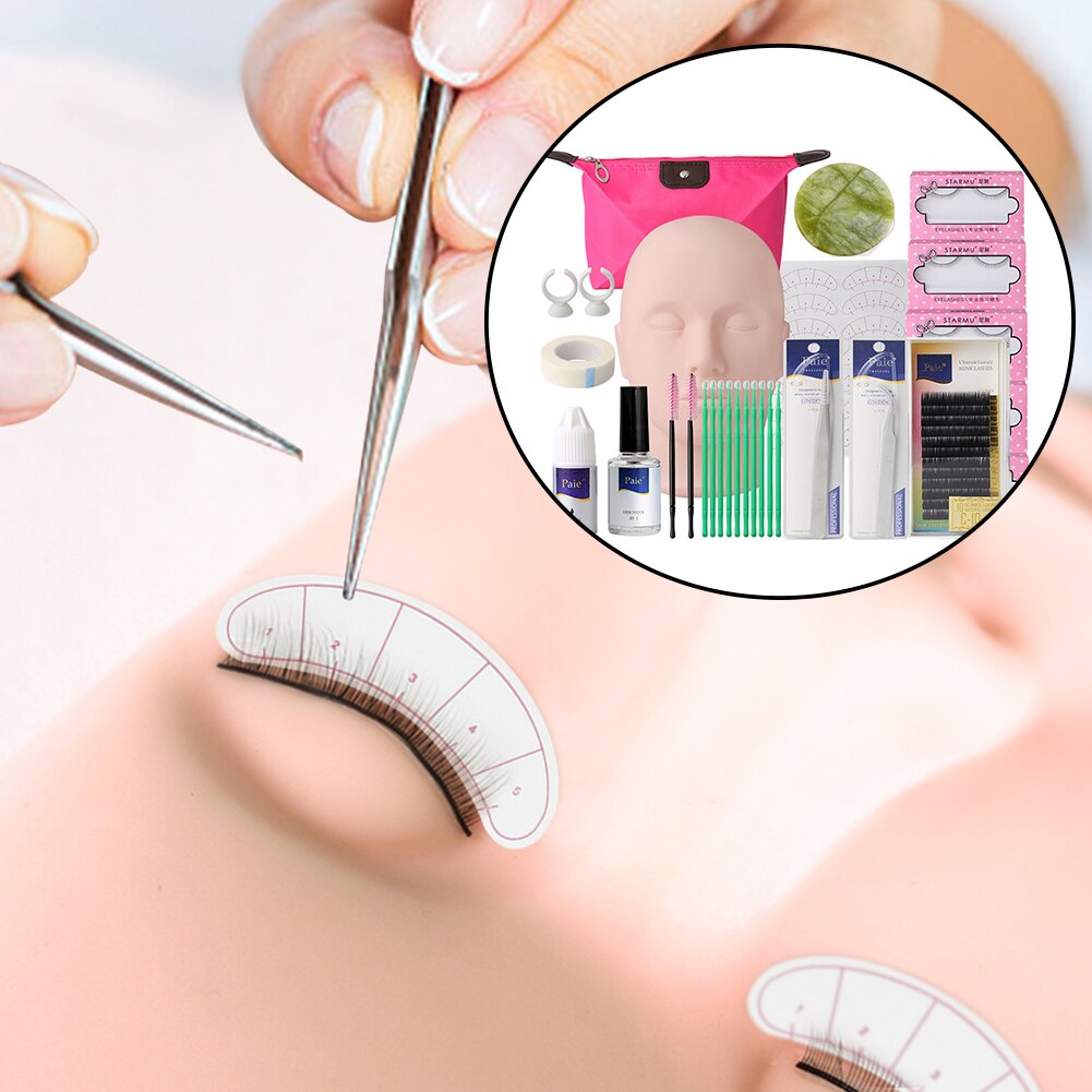 14 sztuk zestaw startowy do przedłużania rzęs Salon z manekinem Home Gift narzędzie do ćwiczeń akcesoria głowica treningowa wielofunkcyjny makijaż