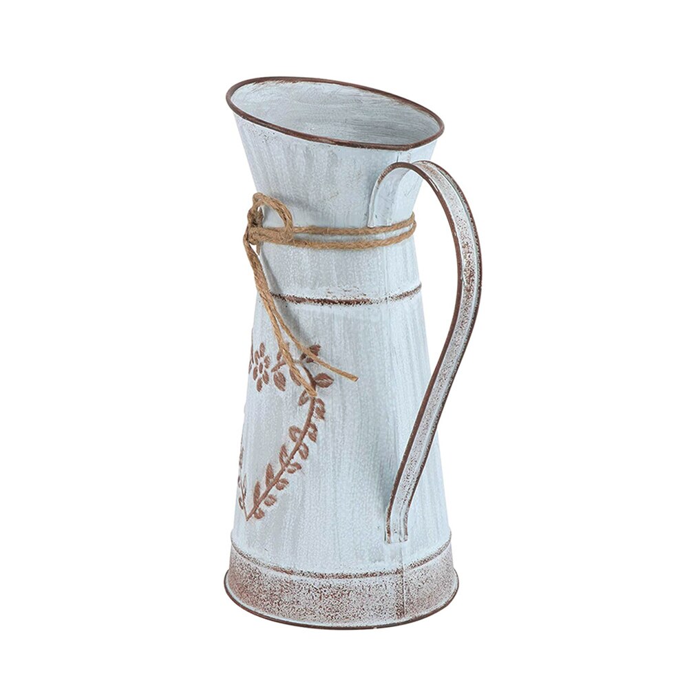 Jarrones de flores de Metal para jardín, Cubo de flores artificiales para el hogar, soporte de barril, y desgastado, jarra Vintage para artesanías