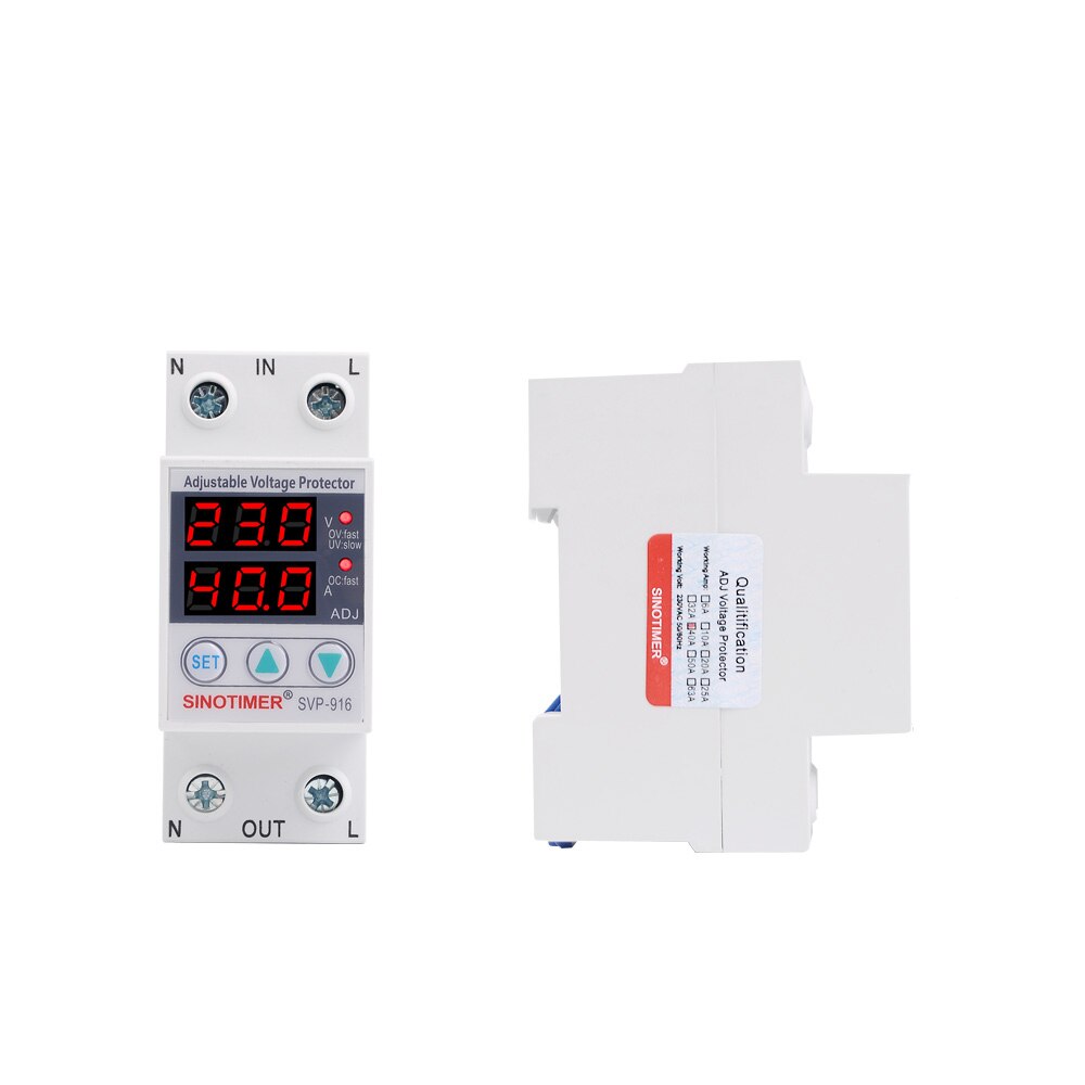 Home Usage Dual LED Display 40A 63A 80A Din Rail 230V Adjustable Voltage Surge Protector Relay with Limit Current Protection