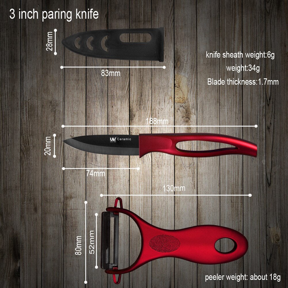 Most Popular XYJ Brand Ceramic Knife Holder Top Peeler + 3" 4" 5" Kitchen Knife ABS+TPR Handle Ceramic Blade Best Knives