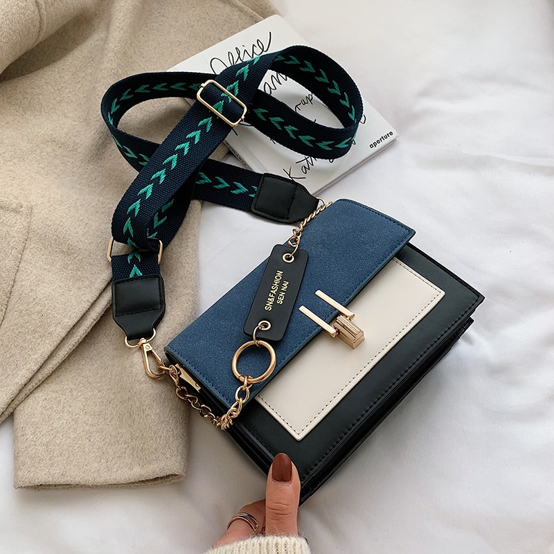 mini handbags women ins ultra fire retro wide shoulder strap messenger bag purse simple style Crossbody Bags
