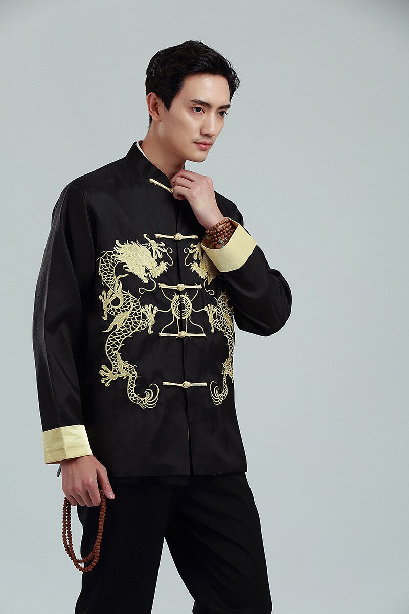 Traditionelle Chinesische Kleidung Für Herren Lange Hülse Seetang-anzug Stickerei Drachen Jacke Spitzen Neue Jahr Shirt oben Kung Fu Kleidung