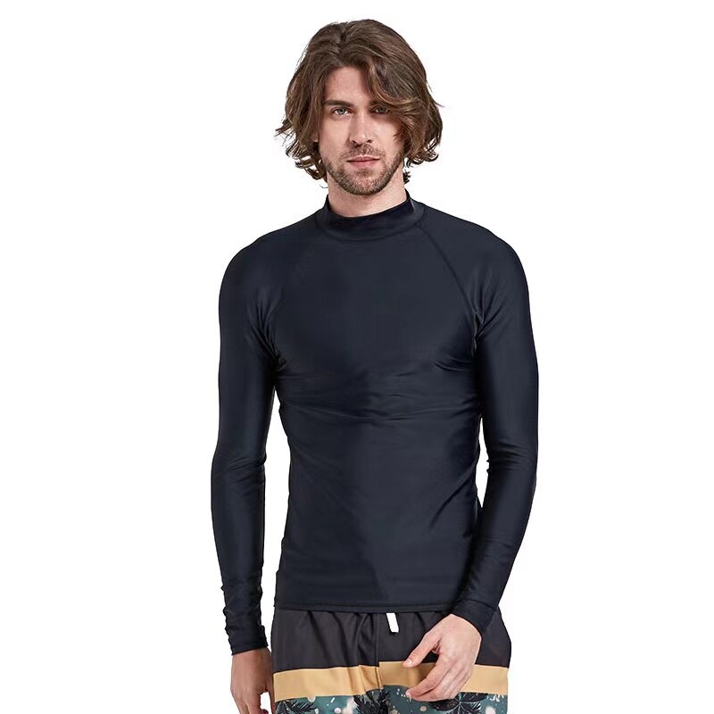 Mannen Lange Mouw Rashguard Swim Shirt Spf 50 + Badpakken Uv Zon Bescherming Swim Tee Solid Zwarte Basic huid Wetsuit Volwassen