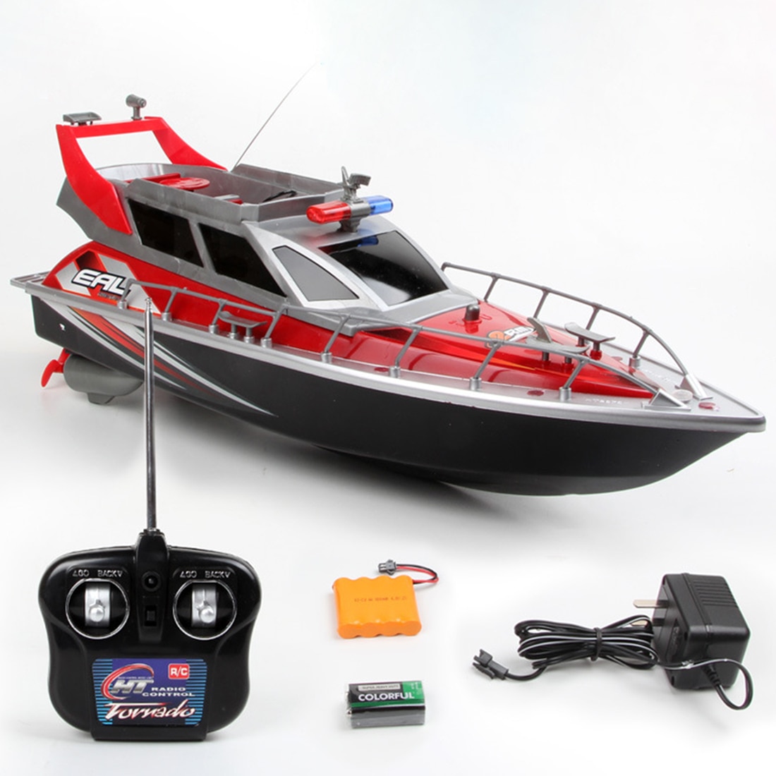 1:20 4CH Rc Remote Control Police Boat Patrol Craft Model Toy Children Kids Christmas - Red US Plug