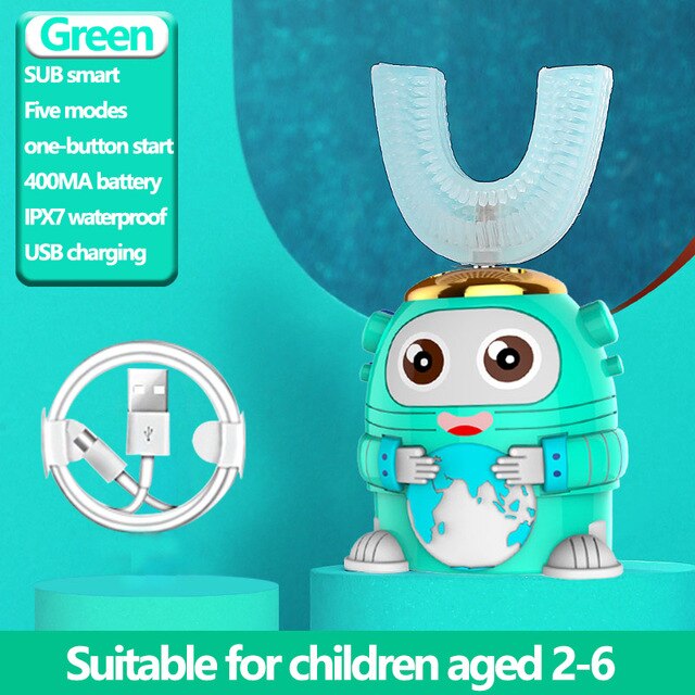 U-shaped Electric Toothbrush Kids Smart 360 Degrees Silicon Automatic Ultrasonic Teeth Tooth Brush Cartoon Pattern Children: 05
