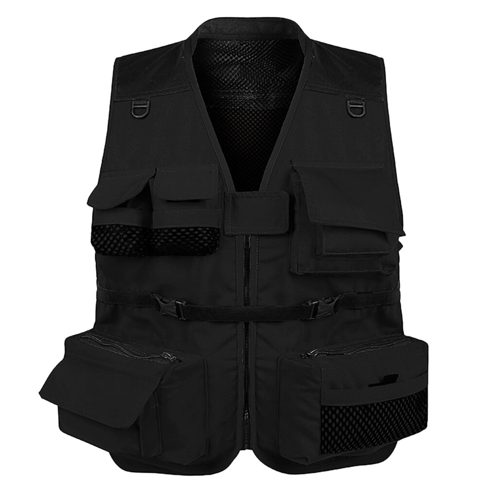 Multi Pocket Mesh Vest Photography Hunting Fishing Jacket Gilet: Black  XL
