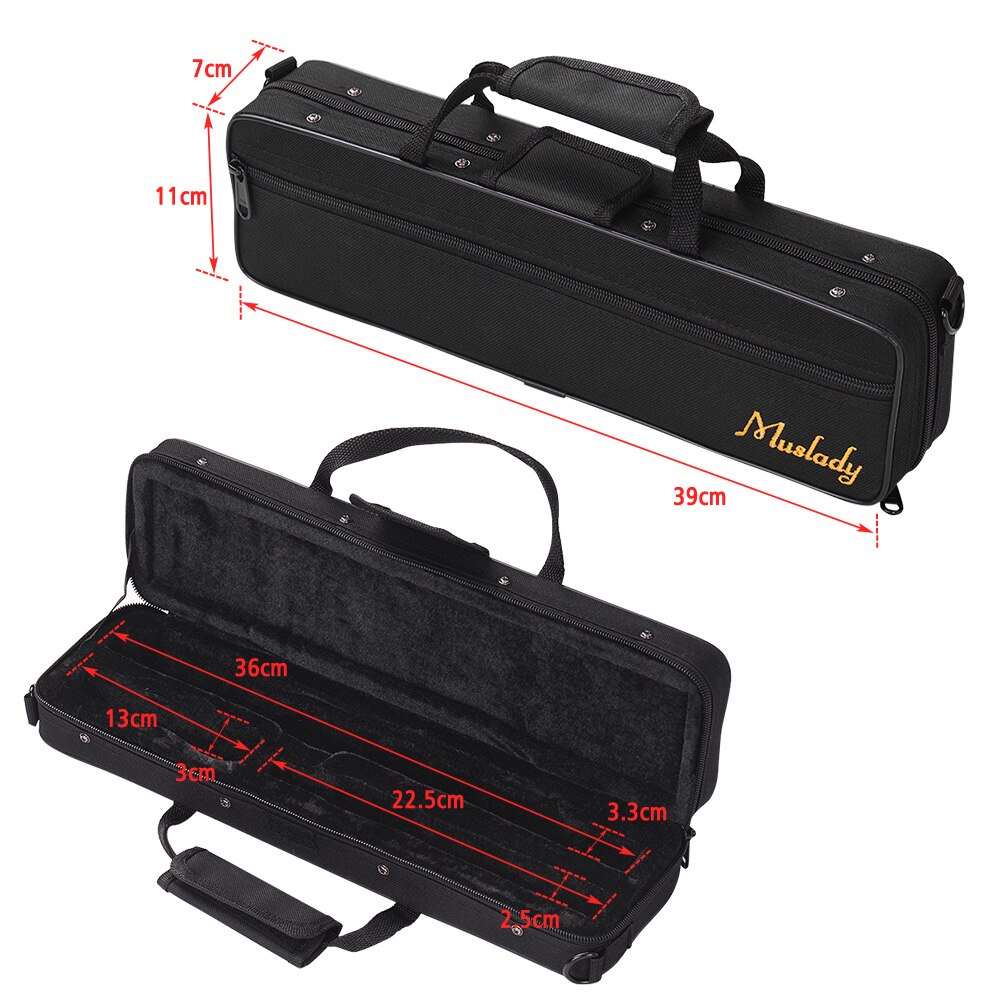 Muslady 16Holes C Flute Case Gig Bag Backpack Box Water-resistant 600D Cotton Padding with Strap Top Carry Handle Cleaning Cloth