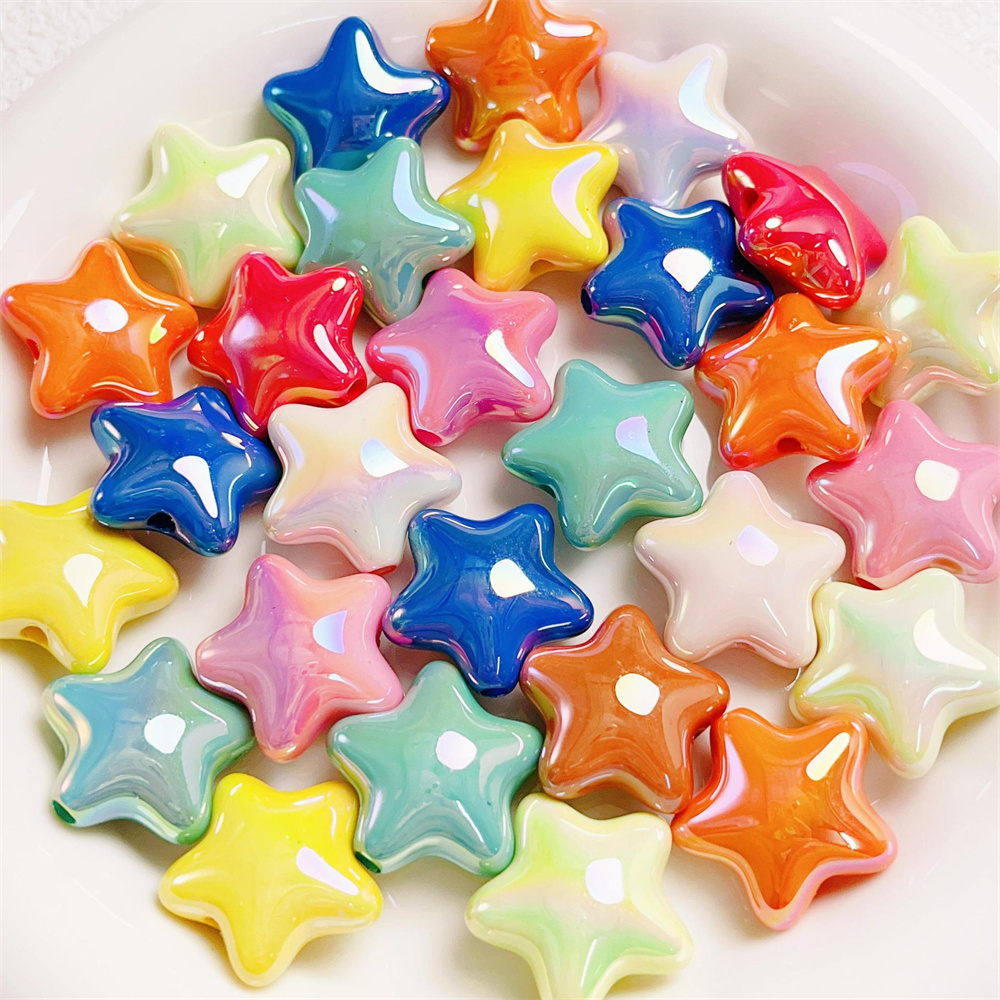 Contas acrílicas de cinco pontas para meninas, contas dispersas, colar colorido, bracelete bonito, acessórios de moda