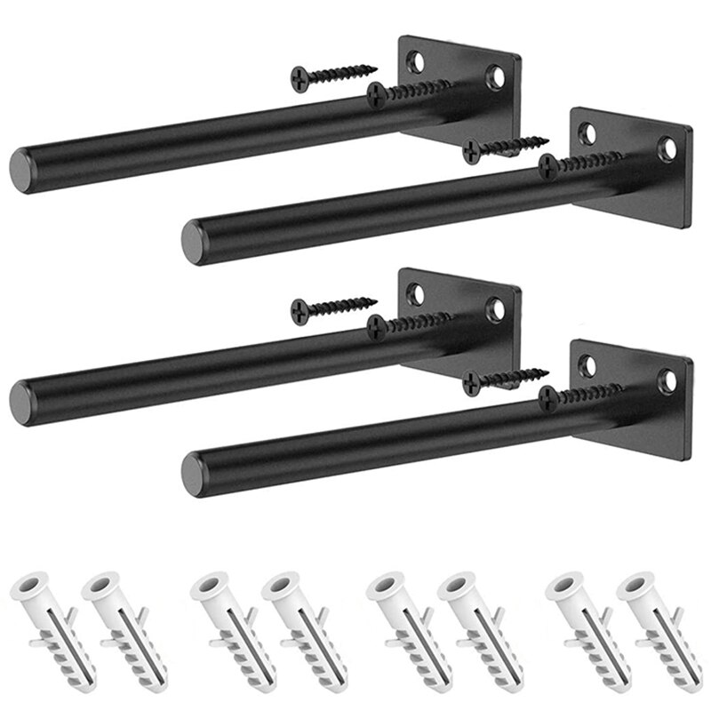 Floating Shelf Brackets, 6 Inch Heavy Duty Shelf Supports with ½ Inch Diameter - 4X Brackets, 8X Screws, 8X Anchors - Easy Wall: Default Title