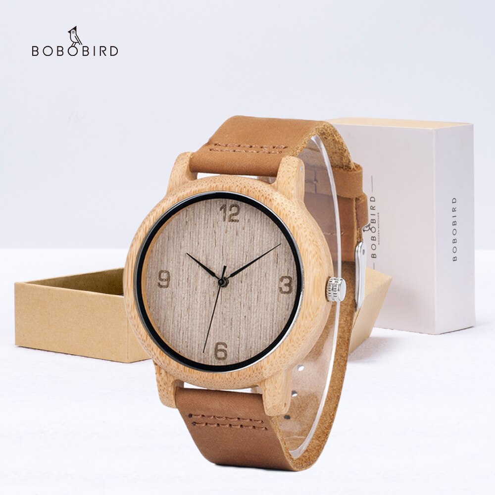 BOBO BIRD-reloj de madera para hombre, cronógrafo de cuarzo, con correa de cuero, caja de papel de: GL009-AB