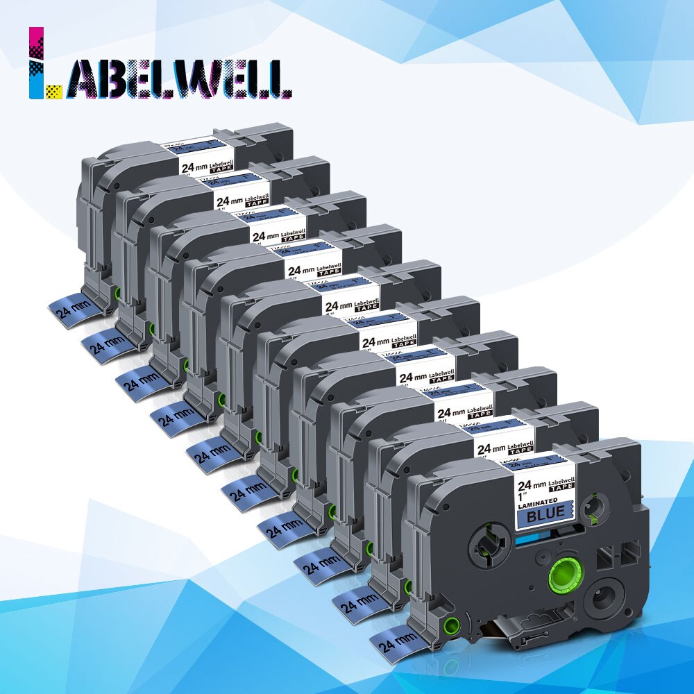 Label Tape 10 Pack - 24mm Black on Blue - Standard Adhesive - Water/Oil/Fade Resistant - For Label Printers: Default Title