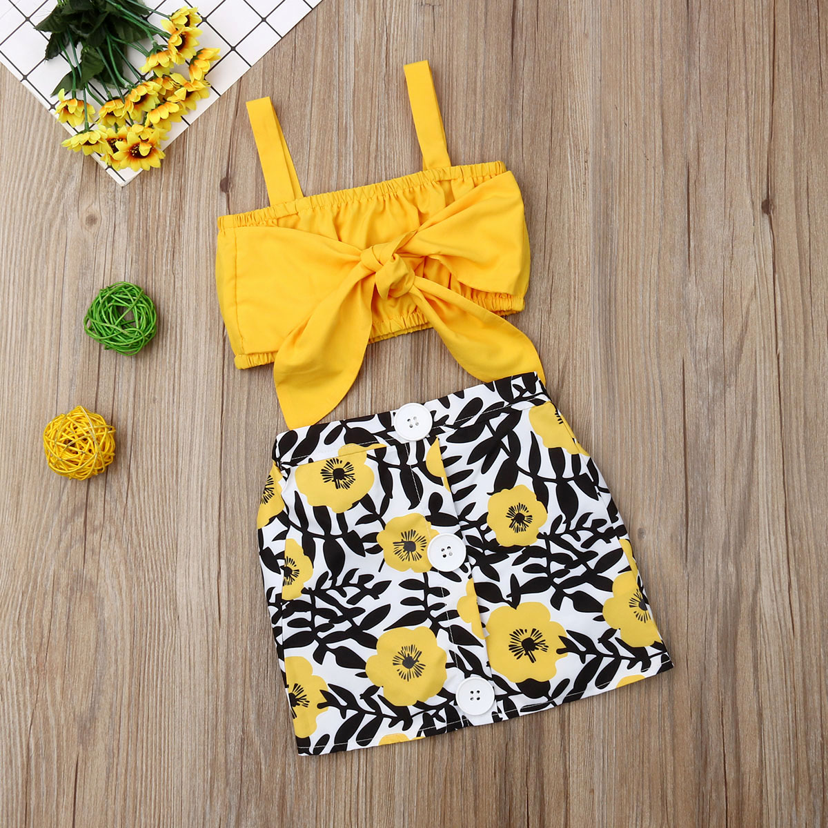 Pudcoco Zomer Peuter Baby Meisje Kleding Effen Kleur Strik Sling Crop Tops Bloemenprint Korte Rok 2 Stuks Outfits Sunsuit
