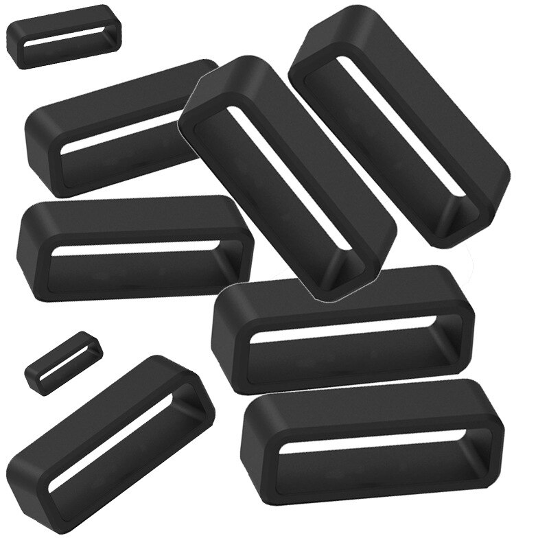 2-10 Uds correa de reloj negra 12 14 16 18 20 22 24 26mm banda de silicona correa de reloj de goma bucles anillo accesorios soporte casillero