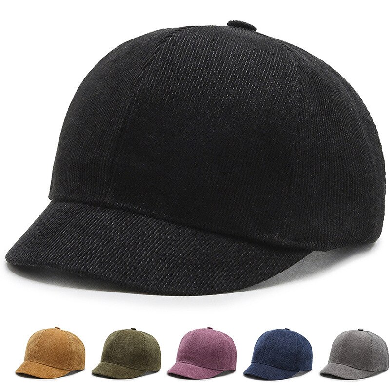 Kort rammehette ensfarget baseballcap menn kvinner høst vinter utendørs hesteluer kordfløyel snapback uformell hatt