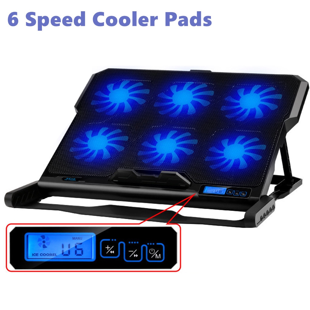 6 Fans Gaming Laptop Cooling Pads 6 Speed 2 Usb-poorten Laptop Cooler Stand Met Licht Lcd-scherm Notebook Koeler houder