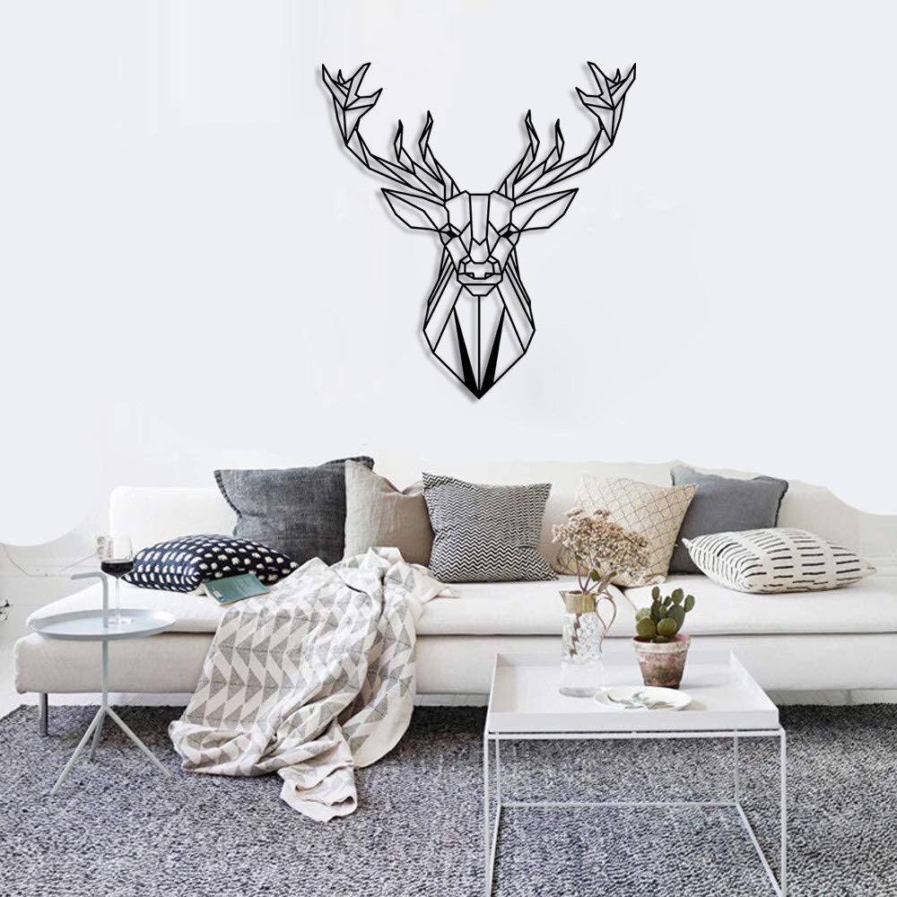 Geometrische wilde natuur hertenkop muur kamer woonaccessoire houten tafel 46 x 50cm