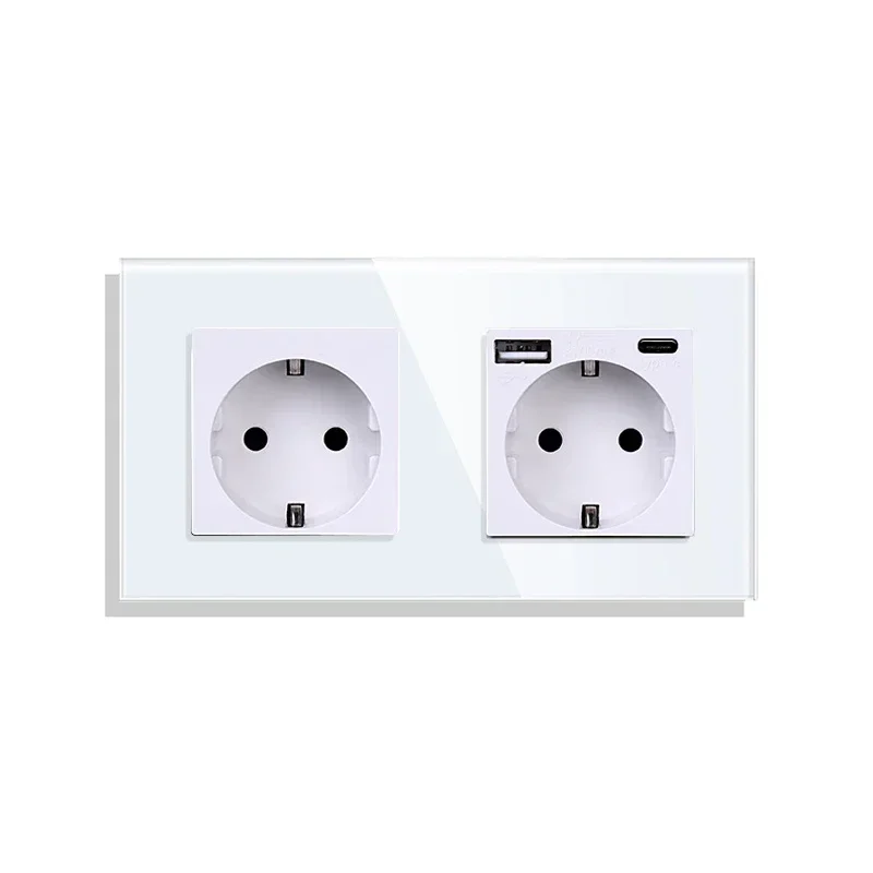 Vägguttag med usb typ c-brytare och uttag med tv-internet cat 6 -gränssnitt eu-standard vit kristallglasströmbrytare: Gul